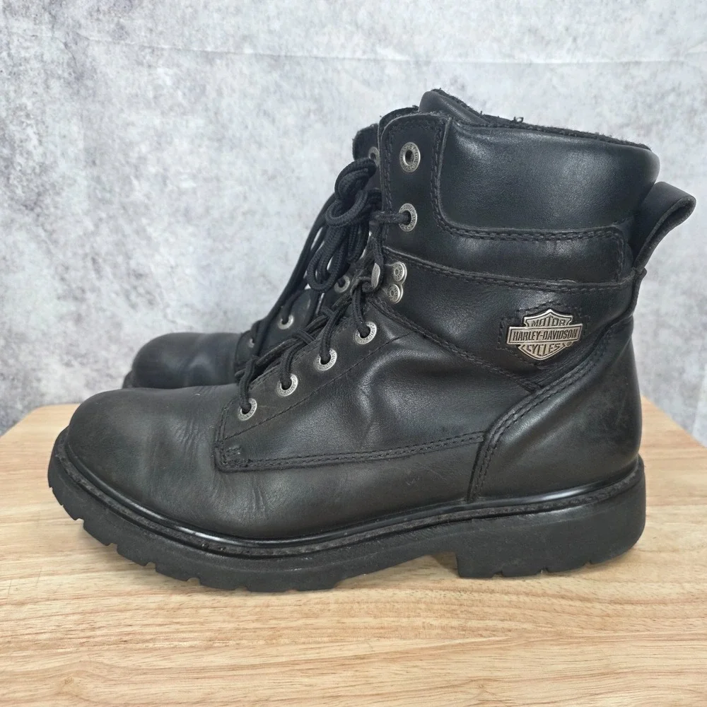 Harley Davidson Boots Mens 10.5 Black Leather Moto Biker Ankle Lace Up 94194